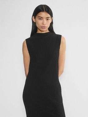 Babaton Aritzia Optimize Dress Sleeveless Black Ribbed Midi Dress - Women L